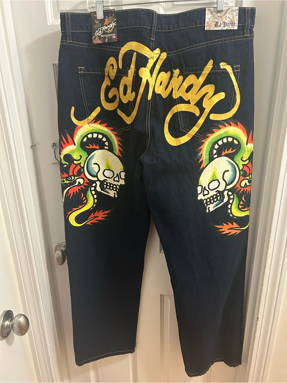 NWT Ed Hardy Dragon Skull Baggy Wide Leg Jeans Men’s Size 36